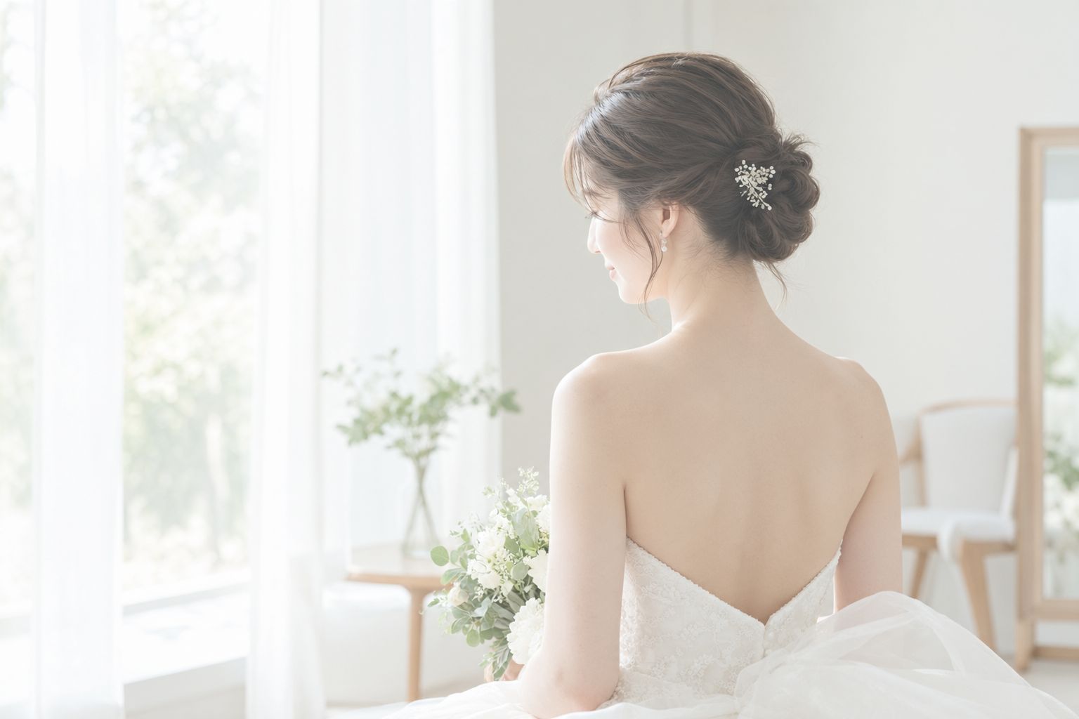 結婚式のドレス姿、後ろ姿
